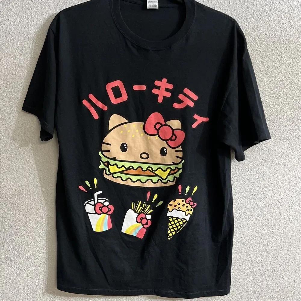 Hello Kitty By‎ Sanrio Hello Kitty Burger Shop Black Tee T-shirt Size Medium M